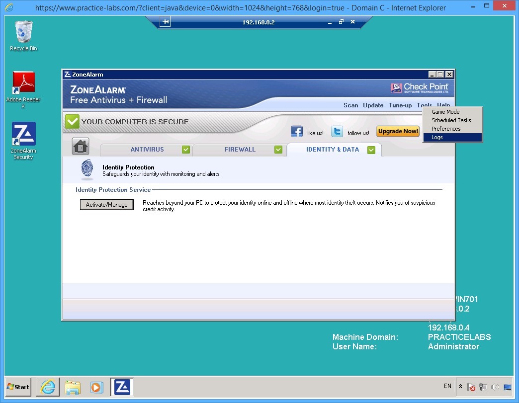Practice Labs screenshot.